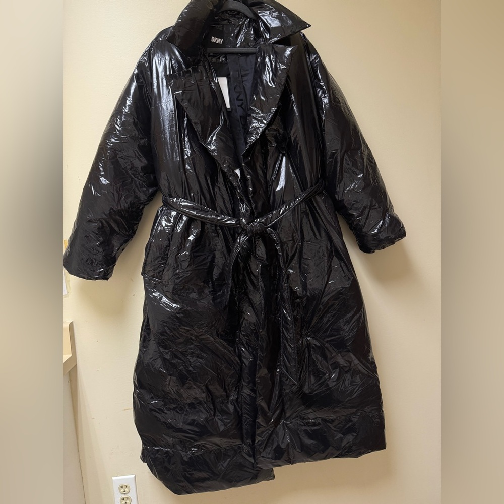 NWT: ⚫️DKNY High-Shine Faux Puffer Black Coat⚫️